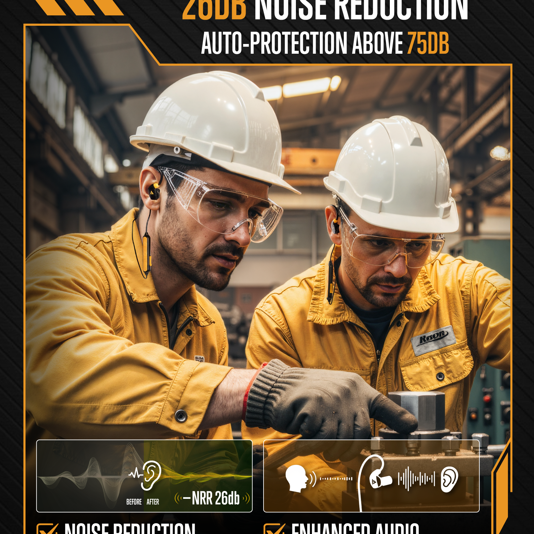 "GLORYFIRE Bluetooth Neckband Earpiece for Construction - 26 NRR Noise Reduction, 3 Modes, 12-Hour Battery, Clear Voice Pickup, ANSI & Bluetooth Certified" GLORYFIRE®