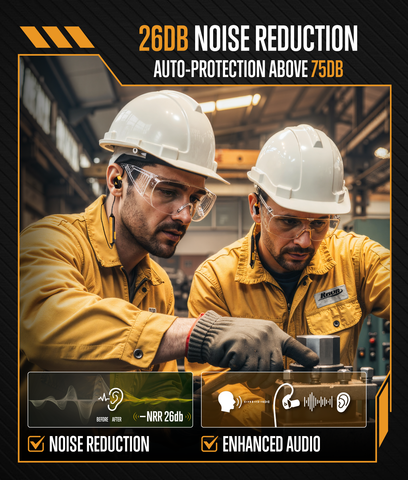 "GLORYFIRE Bluetooth Neckband Earpiece for Construction - 26 NRR Noise Reduction, 3 Modes, 12-Hour Battery, Clear Voice Pickup, ANSI & Bluetooth Certified" GLORYFIRE®