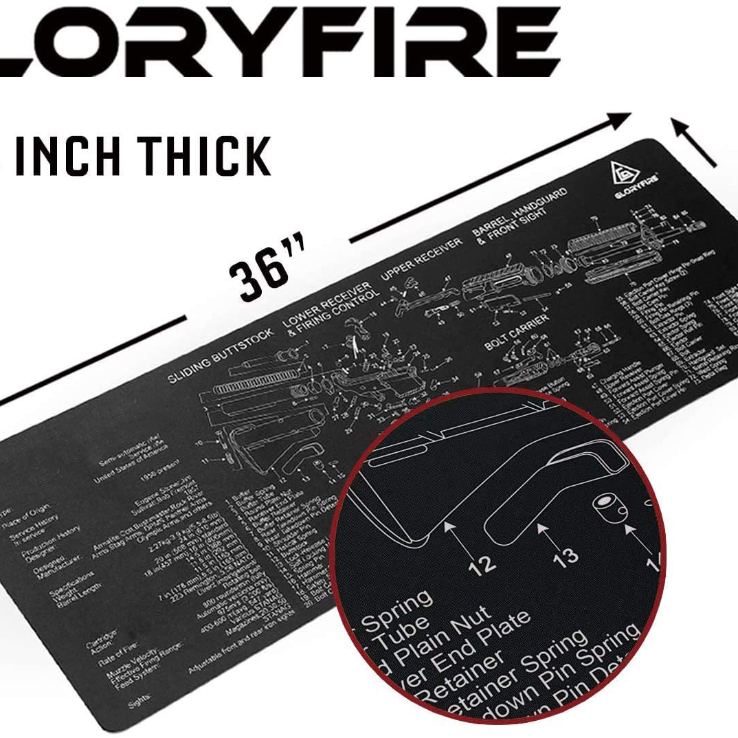 GLORYFIRE Gun Mat Gun Cleaning Mat Double Thickness Cleaning Mat Sized 12"x36" inches for Handgun Shotgun Rifle Cleaning GLORYFIRE®