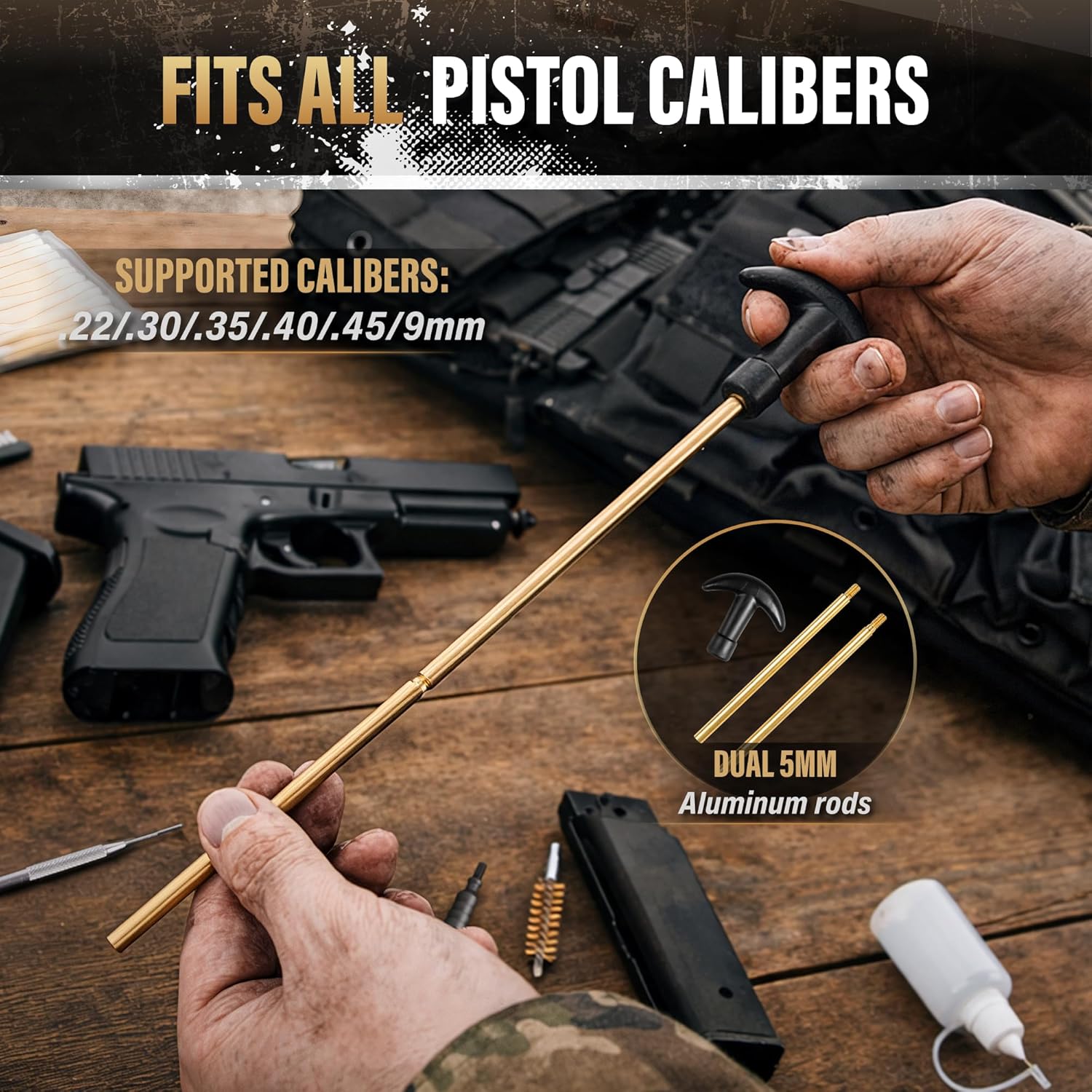 GLORYFIRE Universal Gun Cleaning Kit Fits .22 .357/9mm .38 .40 .45 Cal Handguns & Pistols Compact Carrying Case for Portability Multiple Styles with Brass or Plastic Jags & Tips for Shooting and Range GLORYFIRE®