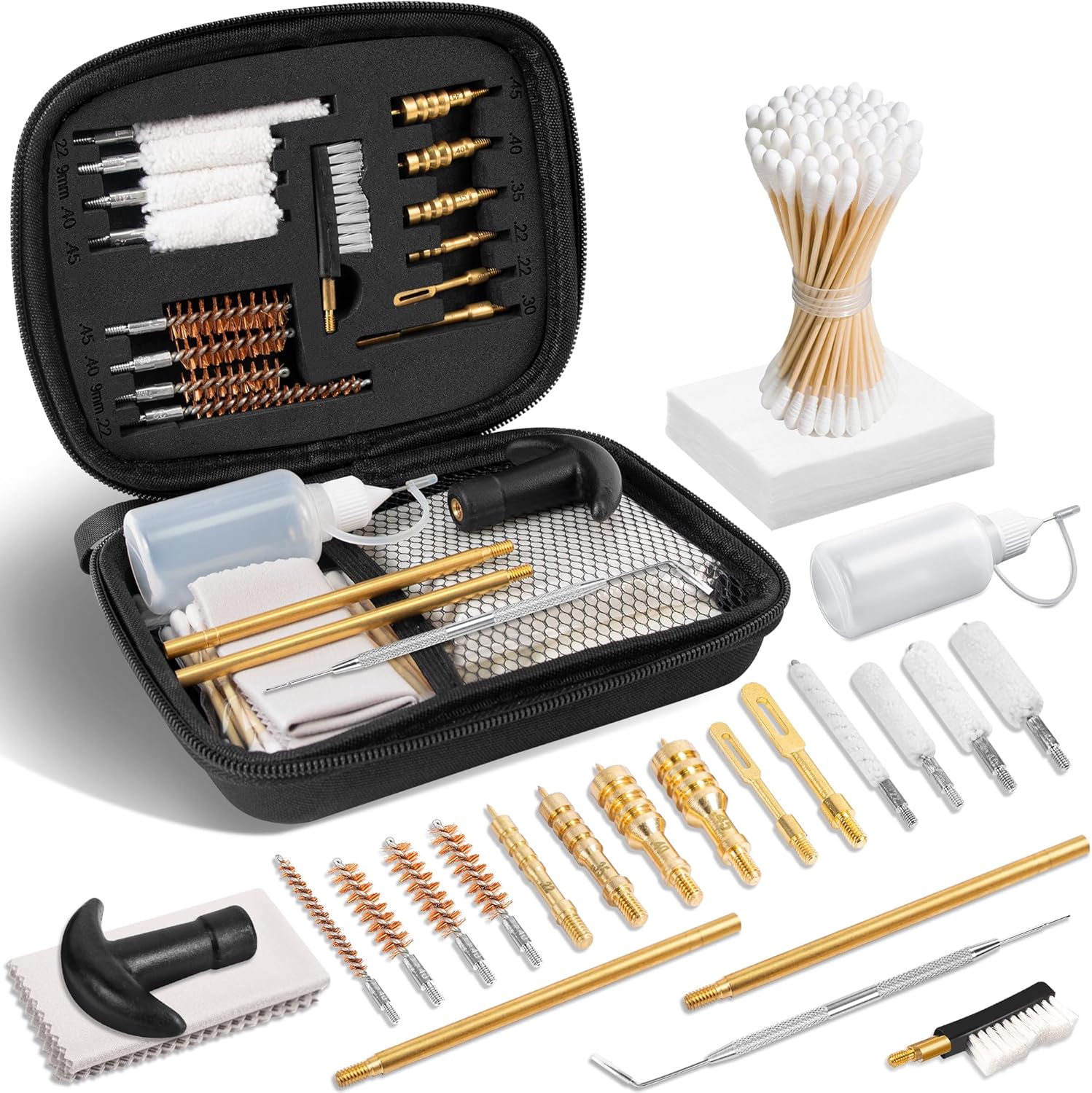 GLORYFIRE Universal Gun Cleaning Kit Fits .22 .357/9mm .38 .40 .45 Cal Handguns & Pistols Compact Carrying Case for Portability Multiple Styles with Brass or Plastic Jags & Tips for Shooting and Range GLORYFIRE®