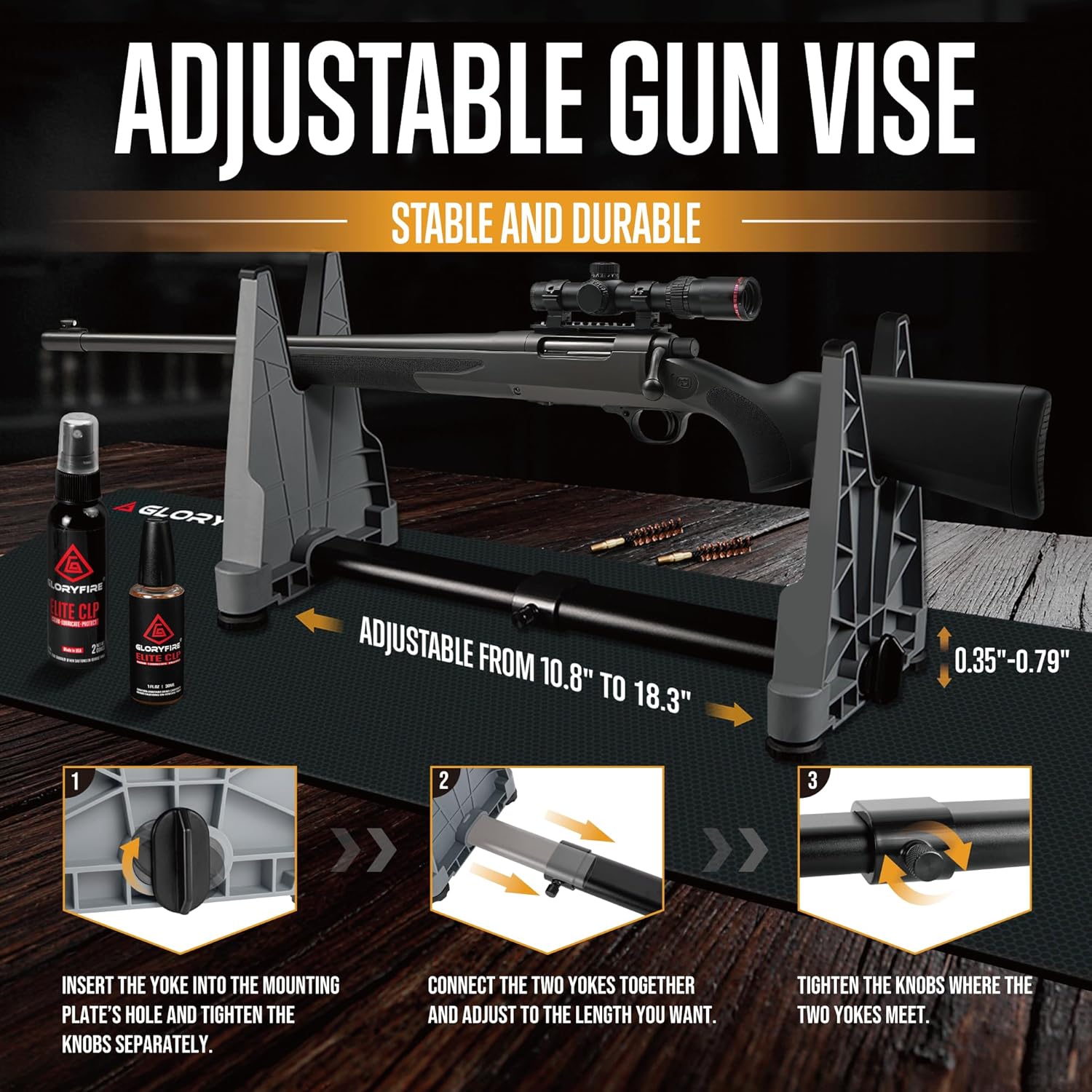 GLORYFIRE Adjustable Stand Deluxe Universal Gun Cleaning Kit - Highly Effective Cleaning Solutions for Hunting and Shooting GLORYFIRE®