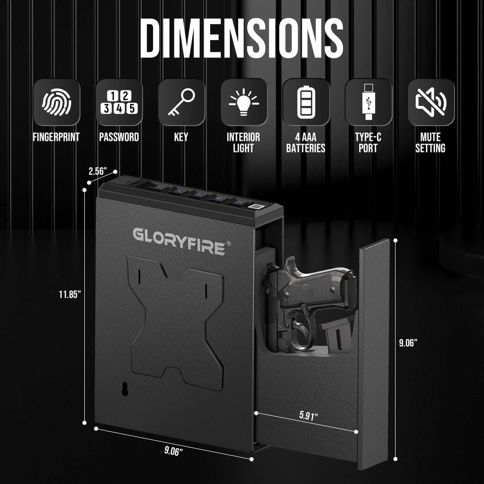 GLORYFIRE Biometric Gun Safe Wall Mounted Handgun Safe Elite GLORYFIRE®