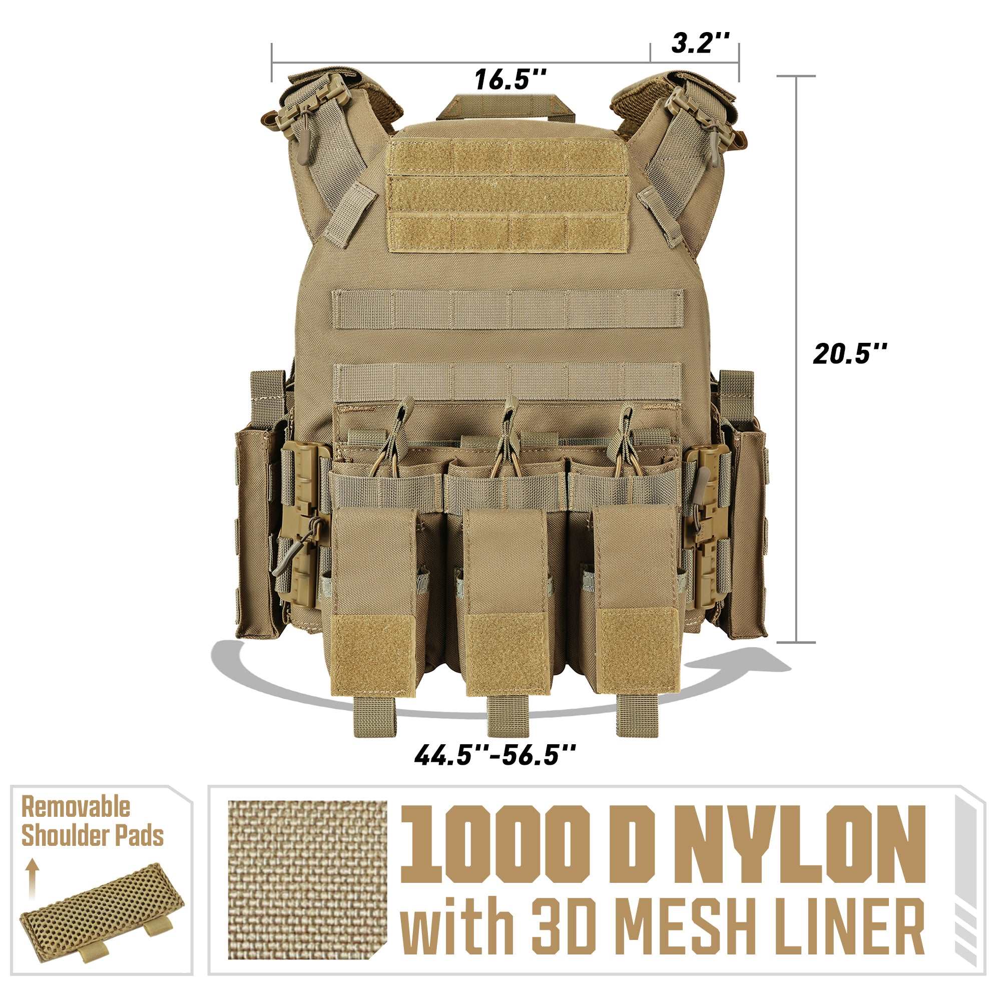 GLORYFIRE Plate Carrier Adjustable Tactical Vest Quick Release Coyote GLORYFIRE®