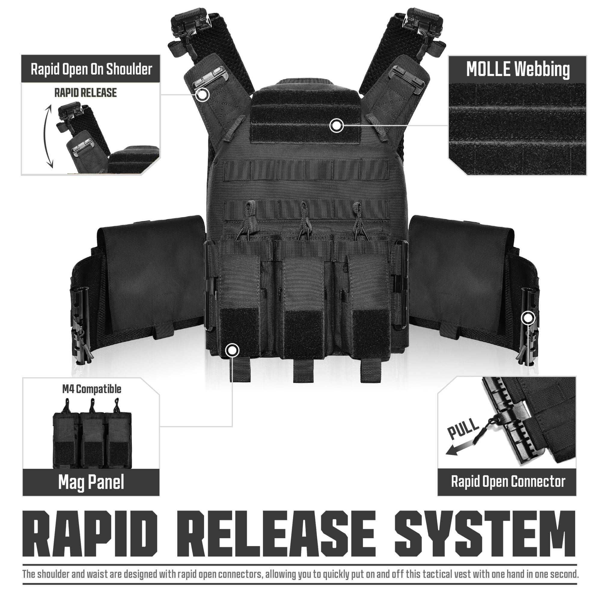 GLORYFIRE Plate Carrier Adjustable Tactical Vest Quick Release Coyote GLORYFIRE®