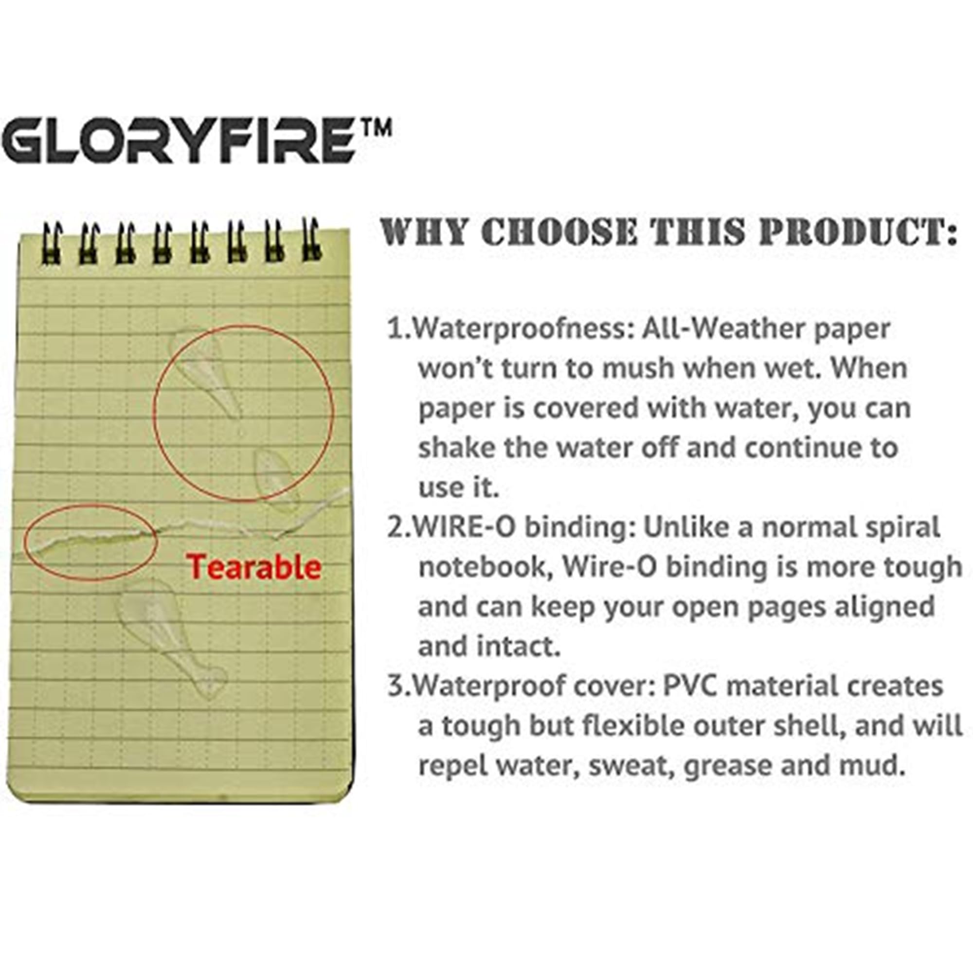 GLORYFIRE Tactical Waterproof Notebook Black (5pcs) GLORYFIRE®