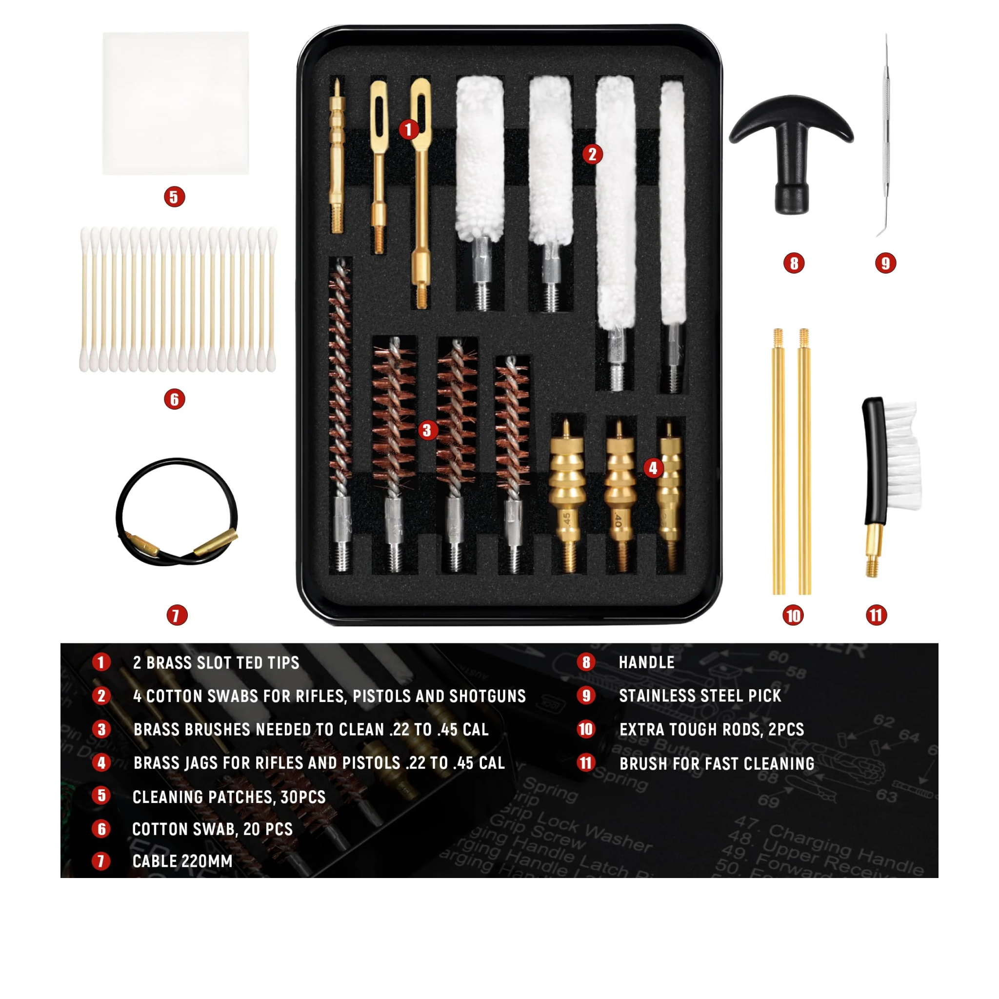 GLORYFIRE Gun Cleaning kit Universal Pistol Cleaning Kit Brass Brush and Brass Jag Adapter with Portable Case GLORYFIRE®