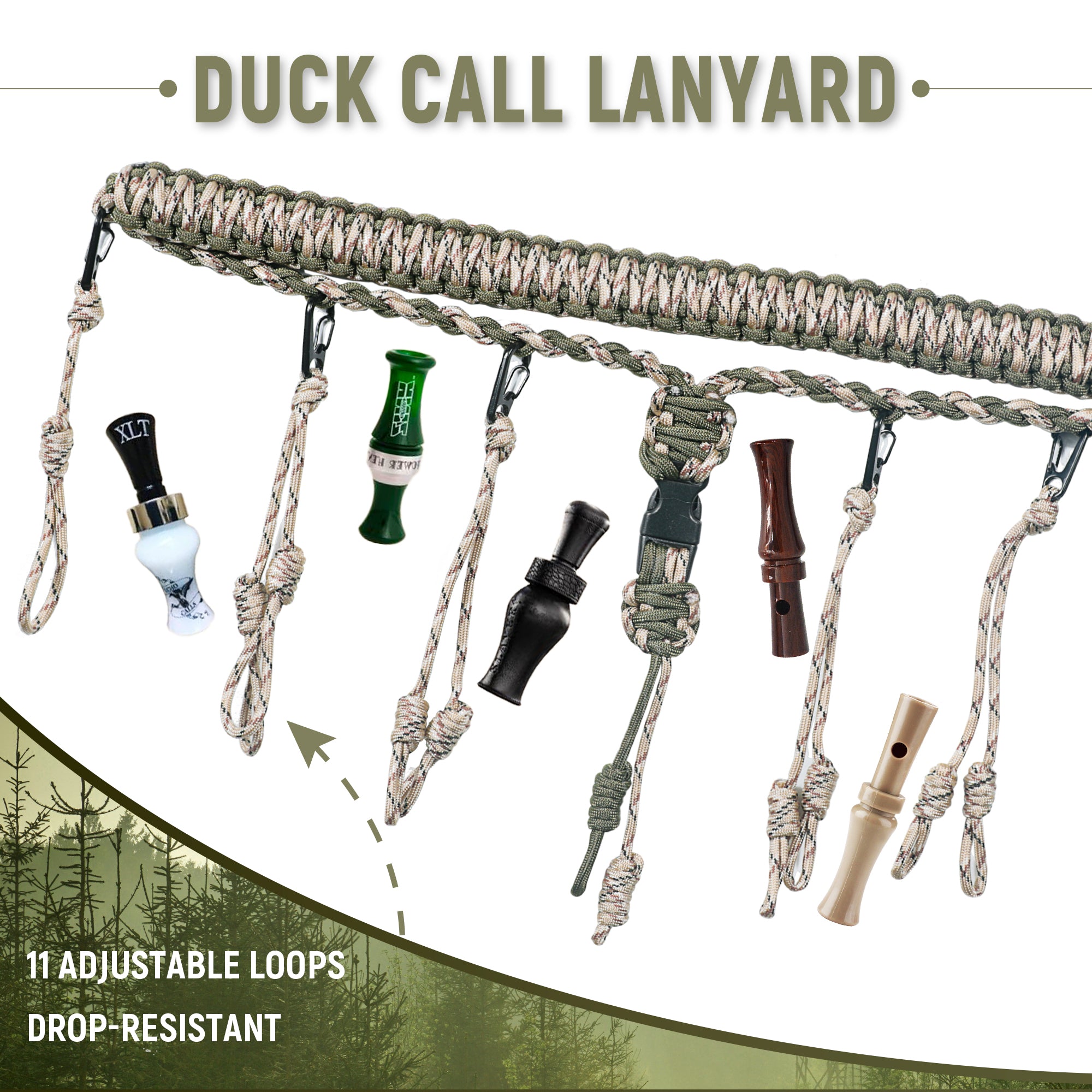 GLORYFIRE Duck Call Lanyard – Camo Paracord, 11 Removable Drops, 550LB Strength Goose Calls for Hunting Predator Ducks GLORYFIRE®