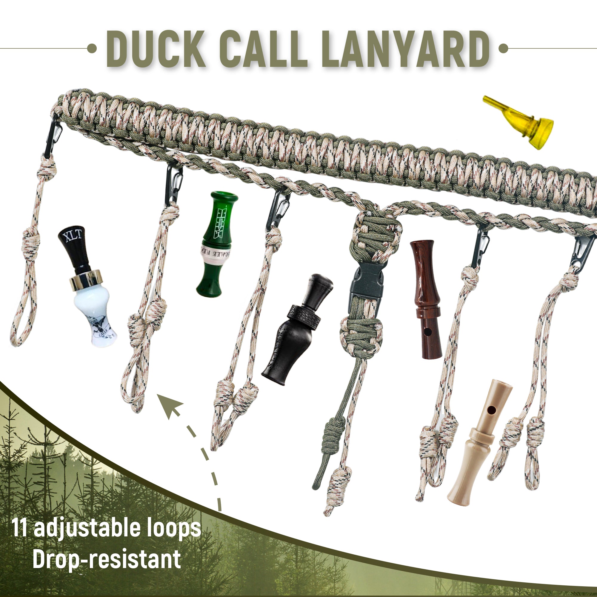 GLORYFIRE Duck Call Lanyard – Camo Paracord, 11 Removable Drops, 550LB Strength Goose Calls for Hunting Predator Ducks GLORYFIRE®