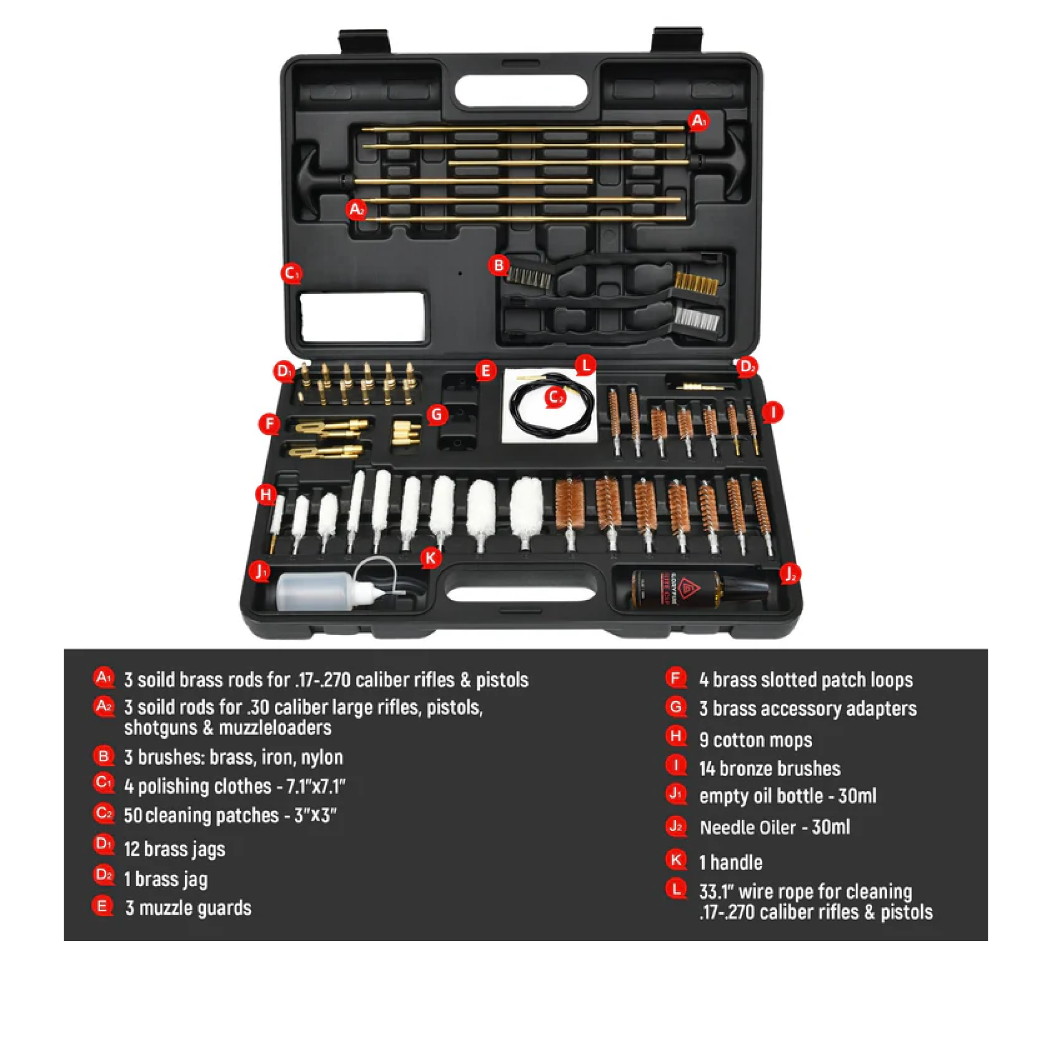 GLORYFIRE Gun Cleaning Kit Universal for All Guns Brass Jags & Loops Upgraded GLORYFIRE®