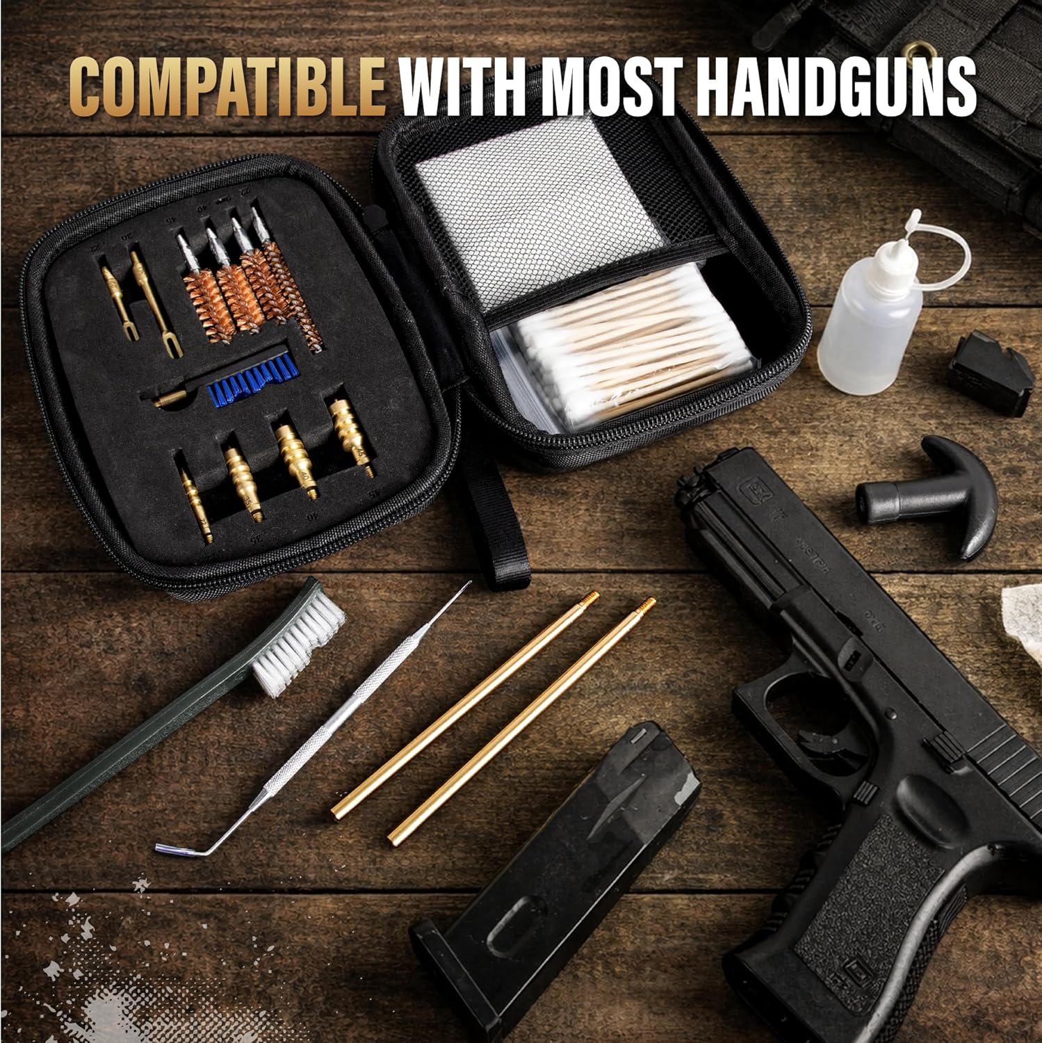 GLORYFIRE Universal Gun Cleaning Kit Fits .22 .357/9mm .38 .40 .45 Cal Handguns & Pistols Compact Carrying Case for Portability Multiple Styles with Brass or Plastic Jags & Tips for Shooting and Range GLORYFIRE®