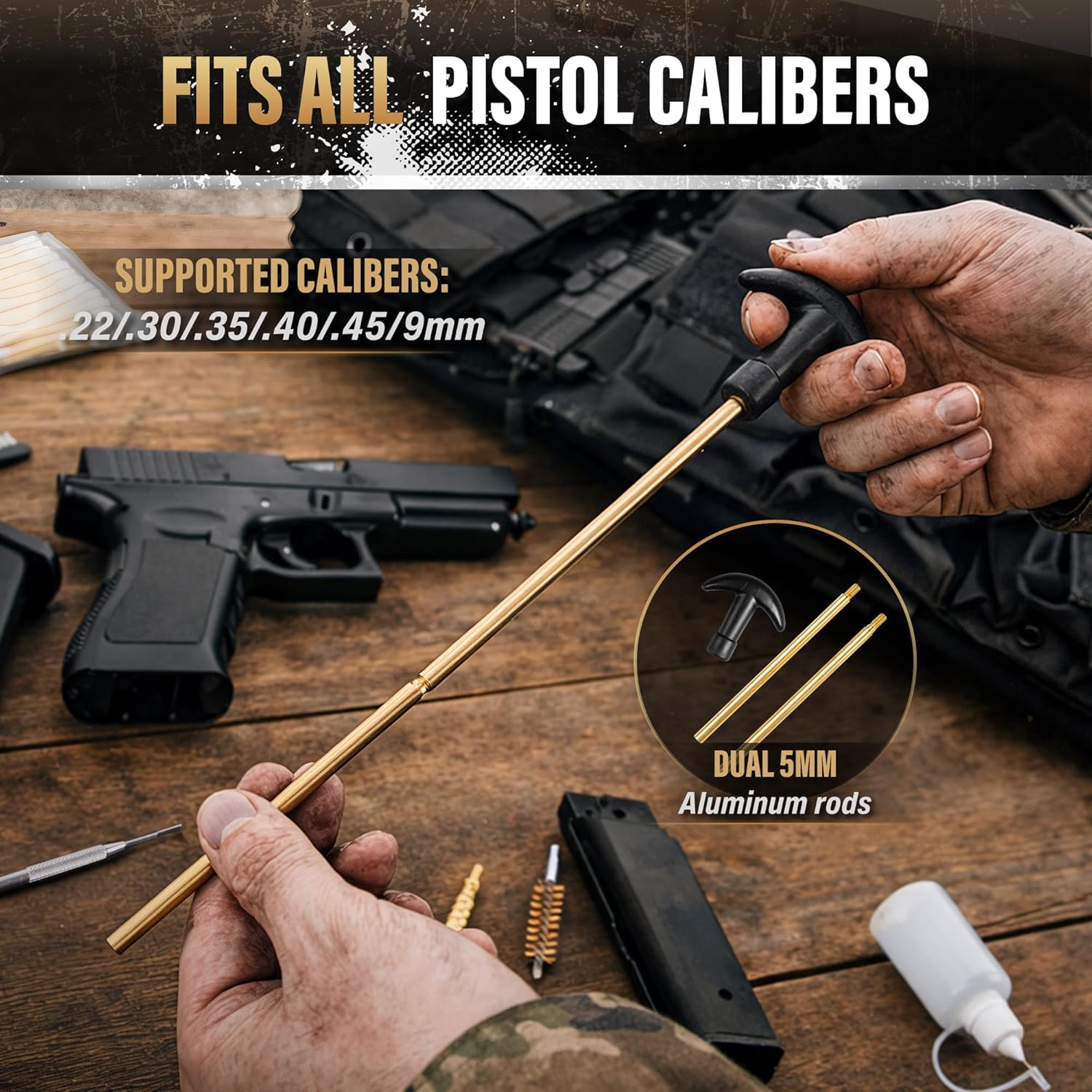 GLORYFIRE Universal Gun Cleaning Kit Fits .22 .357/9mm .38 .40 .45 Cal Handguns & Pistols Compact Carrying Case for Portability Multiple Styles with Brass or Plastic Jags & Tips for Shooting and Range GLORYFIRE®