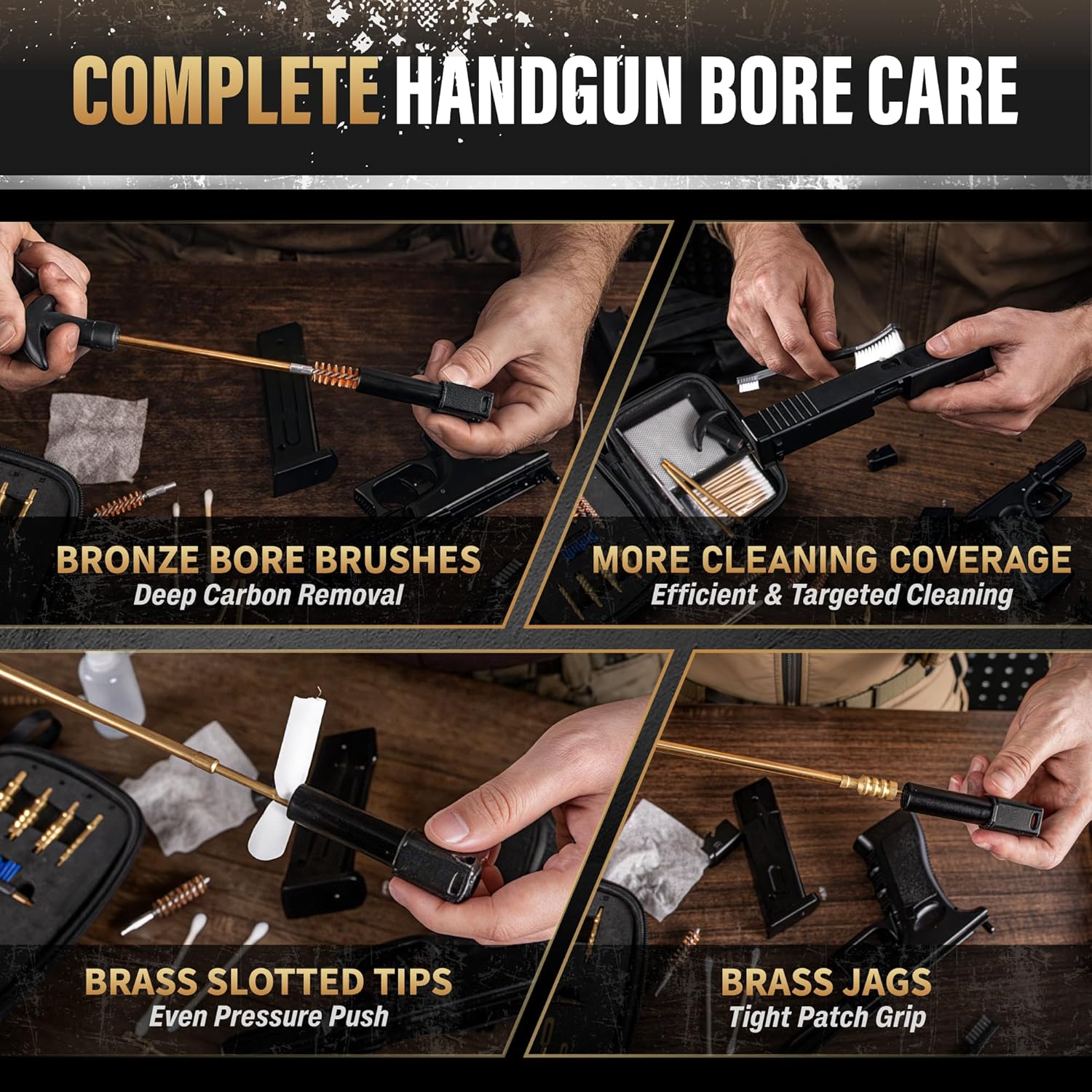 GLORYFIRE Universal Gun Cleaning Kit Fits .22 .357/9mm .38 .40 .45 Cal Handguns & Pistols Compact Carrying Case for Portability Multiple Styles with Brass or Plastic Jags & Tips for Shooting and Range GLORYFIRE®