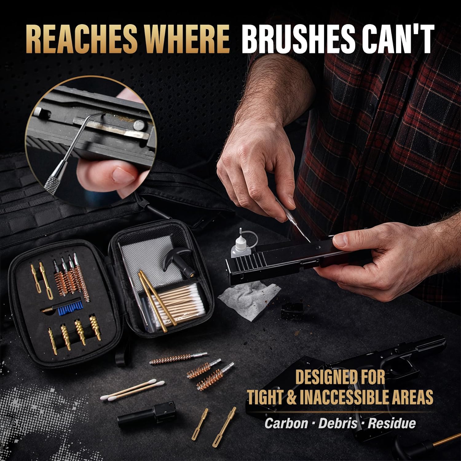 GLORYFIRE Universal Gun Cleaning Kit Fits .22 .357/9mm .38 .40 .45 Cal Handguns & Pistols Compact Carrying Case for Portability Multiple Styles with Brass or Plastic Jags & Tips for Shooting and Range GLORYFIRE®