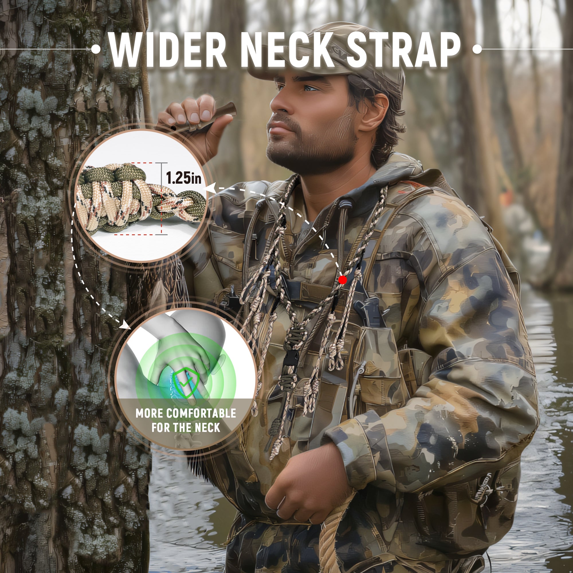 GLORYFIRE Duck Call Lanyard – Camo Paracord, 11 Removable Drops