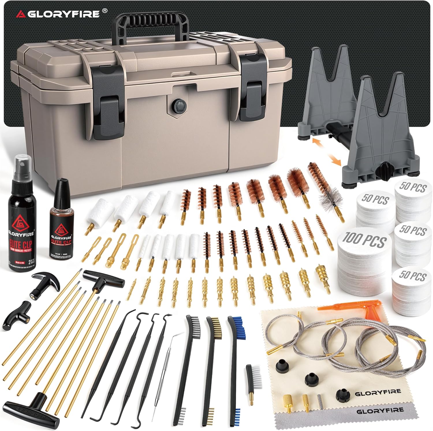 GLORYFIRE Adjustable Stand Deluxe Universal Gun Cleaning Kit - Highly Effective Cleaning Solutions for Hunting and Shooting GLORYFIRE®