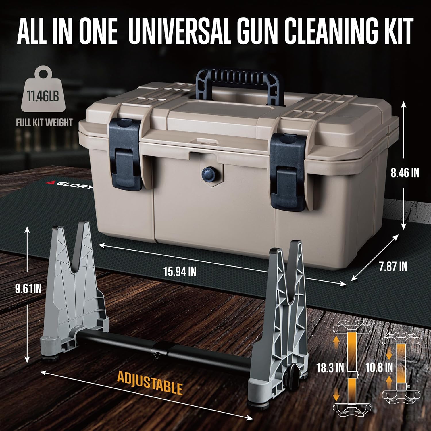 GLORYFIRE Adjustable Stand Deluxe Universal Gun Cleaning Kit - Highly Effective Cleaning Solutions for Hunting and Shooting GLORYFIRE®