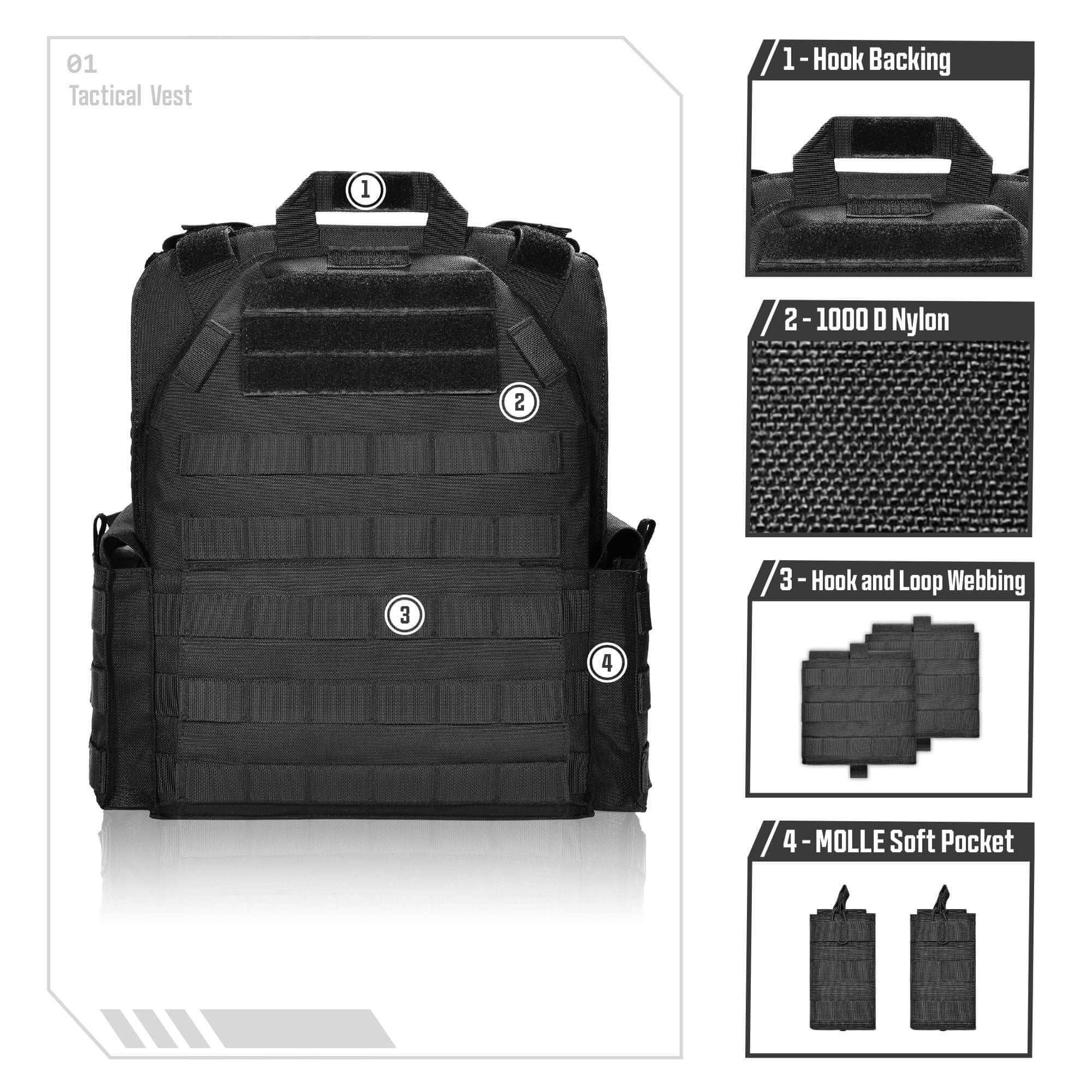 GLORYFIRE Tactical Vest Adjustable Plate Carrier Quick Release Black GLORYFIRE®