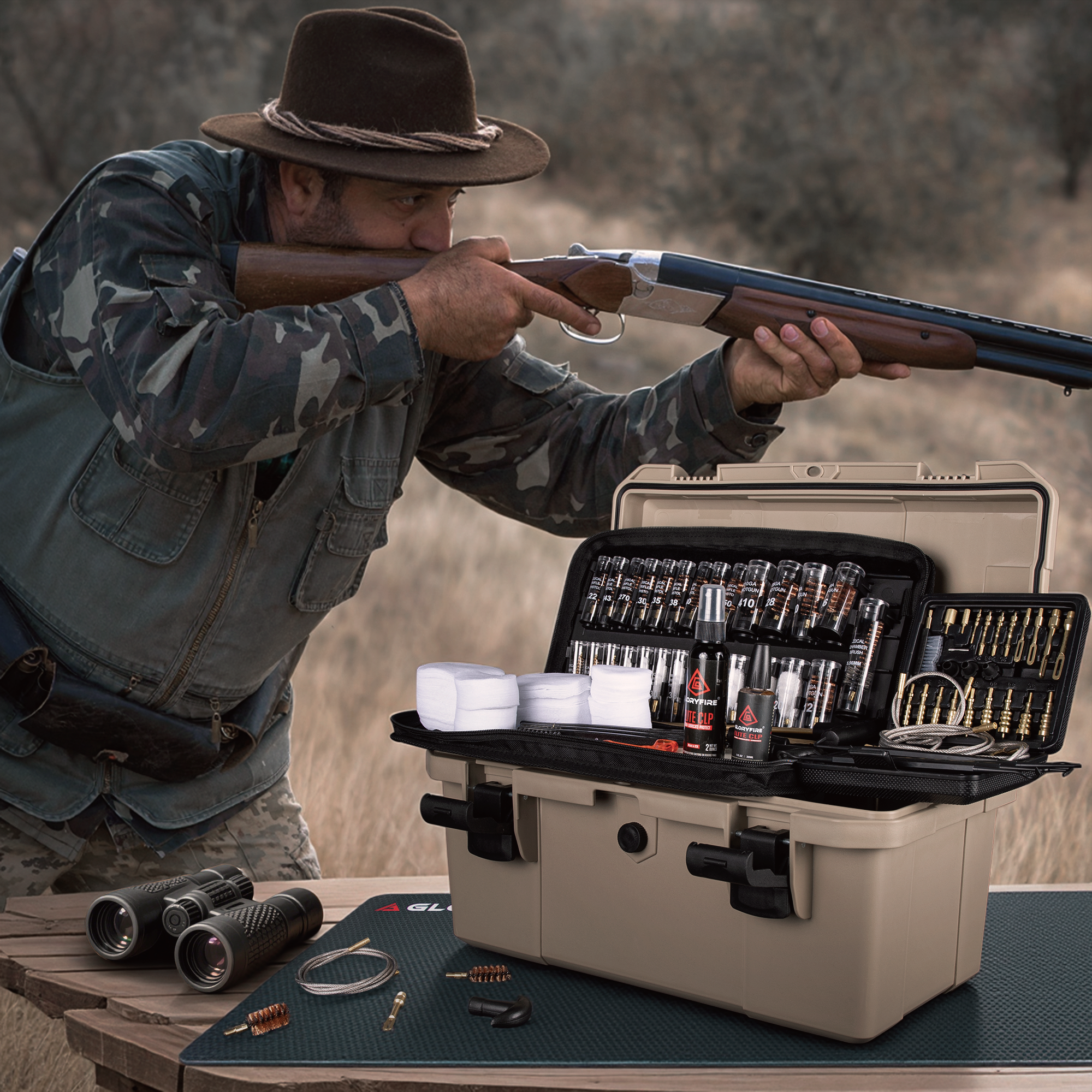 GLORYFIRE Adjustable Stand Deluxe Universal Gun Cleaning Kit - Highly Effective Cleaning Solutions for Hunting and Shooting GLORYFIRE®