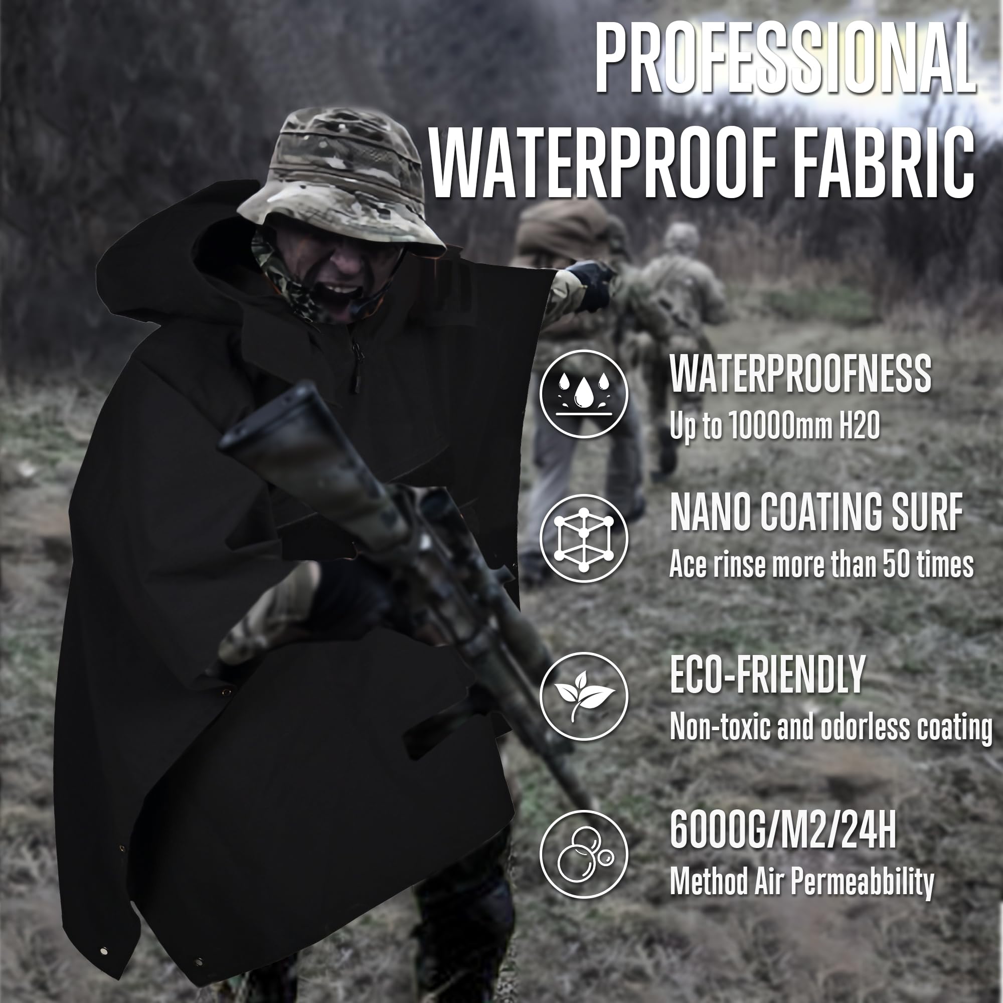 Military Tactical Poncho,Multipurpose Waterproof Military Tent Poncho for Camping Hiking Outdoor Hunting GLORYFIRE®