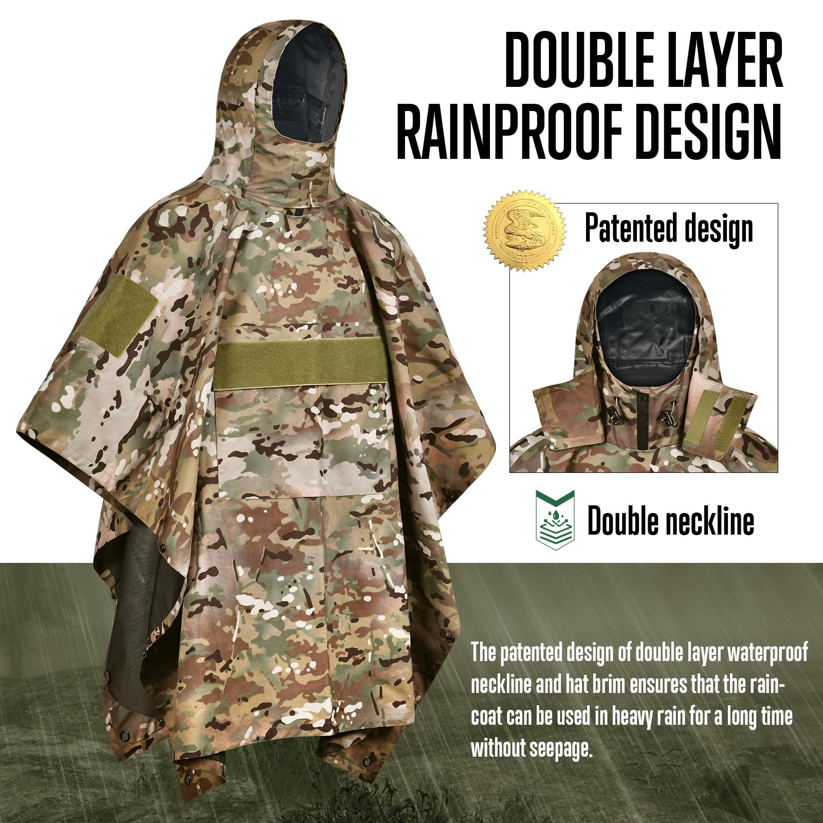 Military Tactical Poncho,Multipurpose Waterproof Military Tent Poncho for Camping Hiking Outdoor Hunting GLORYFIRE®