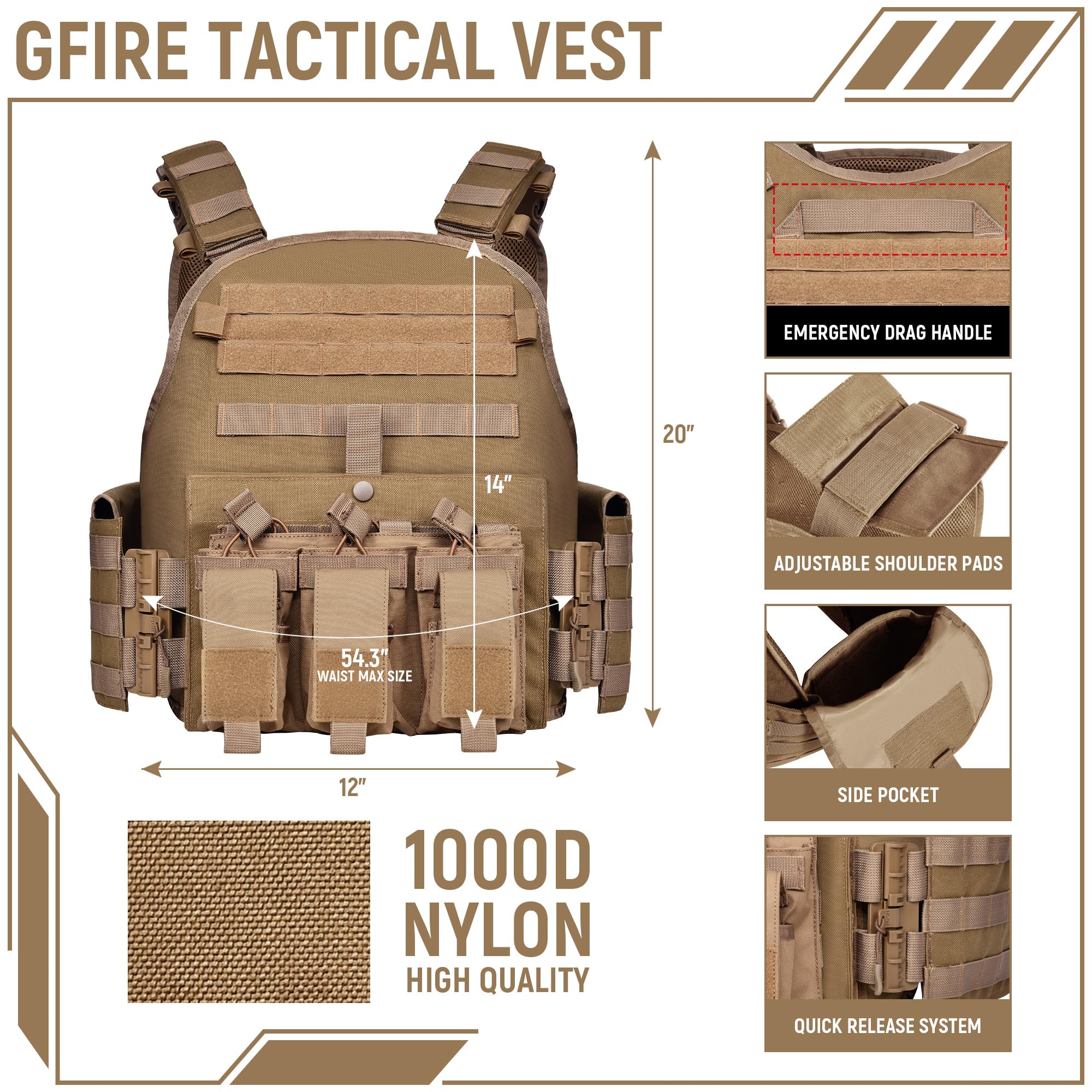 GLORYFIRE Plate Carrier Tactical Vest Quick Lightweight Modular 3D Breathable GLORYFIRE®