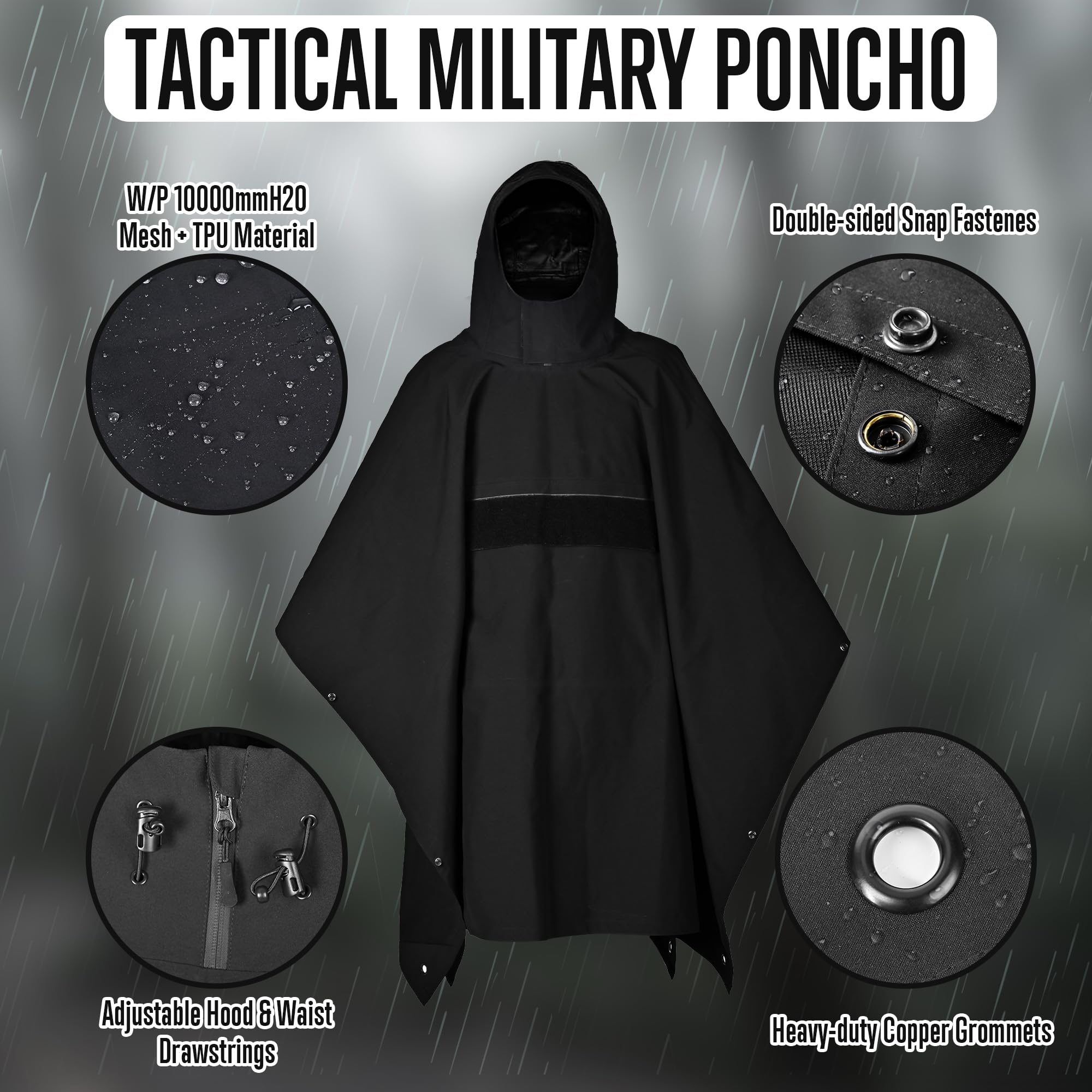 Military Tactical Poncho,Multipurpose Waterproof Military Tent Poncho for Camping Hiking Outdoor Hunting GLORYFIRE®