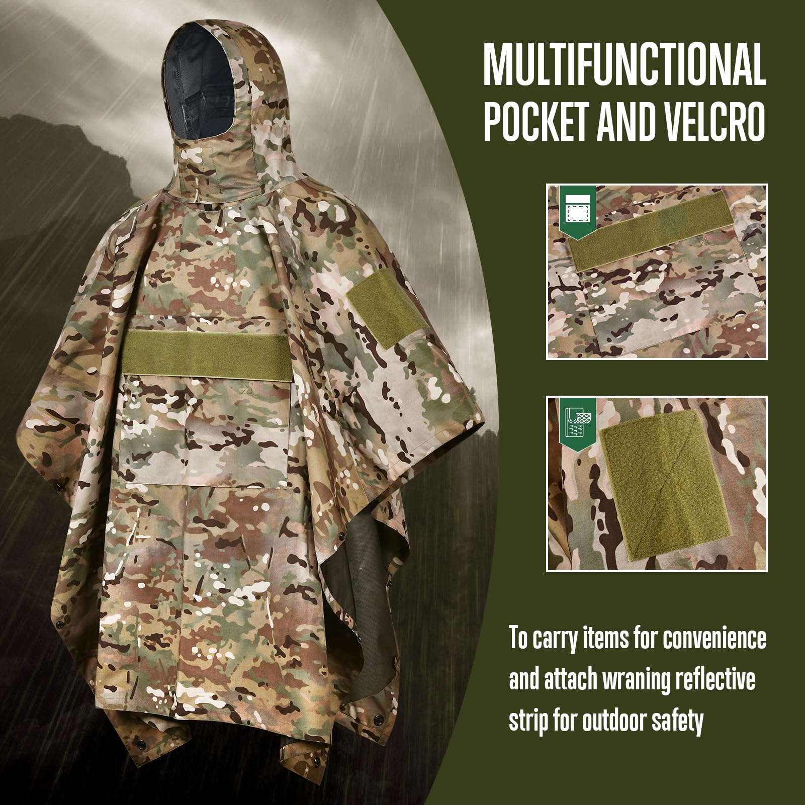 Military Tactical Poncho,Multipurpose Waterproof Military Tent Poncho for Camping Hiking Outdoor Hunting GLORYFIRE®