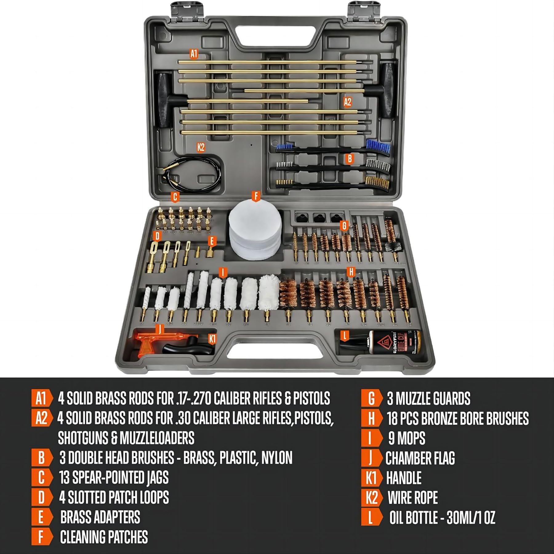 GLORYFIRE Gun Cleaning Kit Universal for All Guns Elite Rifle Shotgun Pistol Cleaning Kit GLORYFIRE®